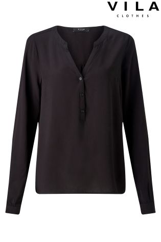 Vila Long Sleeve V neck Button Blouse